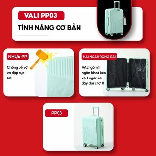 Vali kéo Du Lịch Nhựa PP Kingsun Cao Cấp Chống Va Đập PP03 Size 20/24/28 khóa hải quan TSA Bảo Hành 5 Năm