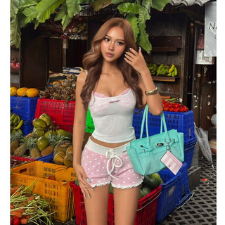 Áo hai dây nữ mùa hè MONÁ ôm body chất lưới dẻo phối bra chấm bi phong cách Y2K đi biển - PEAKIE