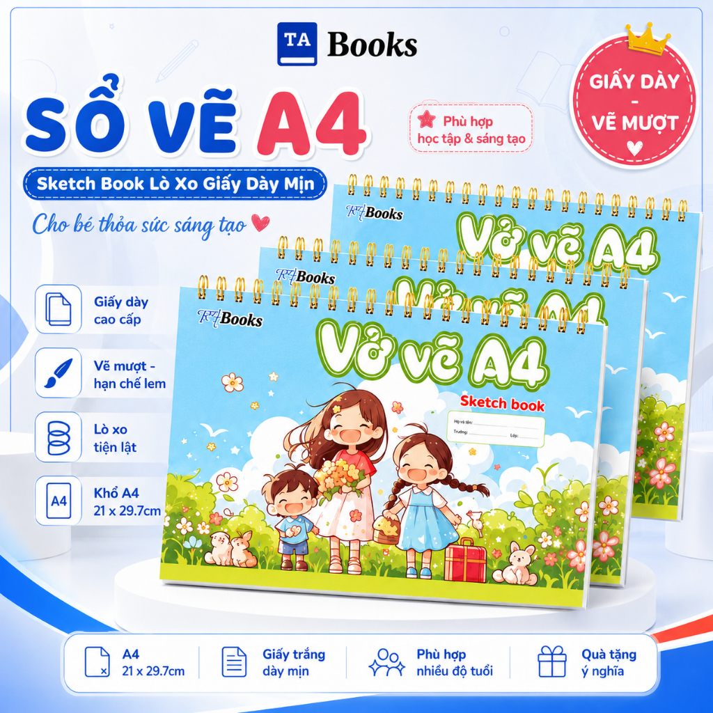 Vở Vẽ A4 Cho Bé Giấy Dày Mịn Vẽ Ấm Lò Xo Bền Đẹp Sketch Book Học Tập Sáng Tạo