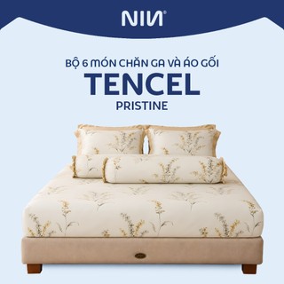 [LỤA TENCEL MÁT LẠNH] Bộ 5 món ga giường và áo gối NIN Tencel Pristine nhiều màu 1m6, 1m8, 2m
