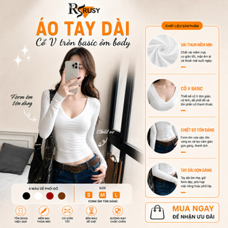 Áo Thun Tay Dài Cổ V Trơn Basic Dáng Dài Ôm Body, Áo Kiểu Thun Nữ Tay Dài Kiểu Sexy TD08 Rusy
