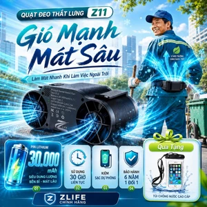 Quạt Đeo Thắt Lưng Điều Hoà Chính Hãng Zlife Z11 30.000mAh, 2 Luồng Gió Mạnh, Đeo Cổ, Cầm Tay