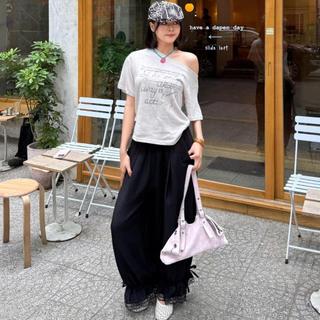 (HAVANA) Quần đũi cotton phối cách điệu ren nhún chun gấu QTH25