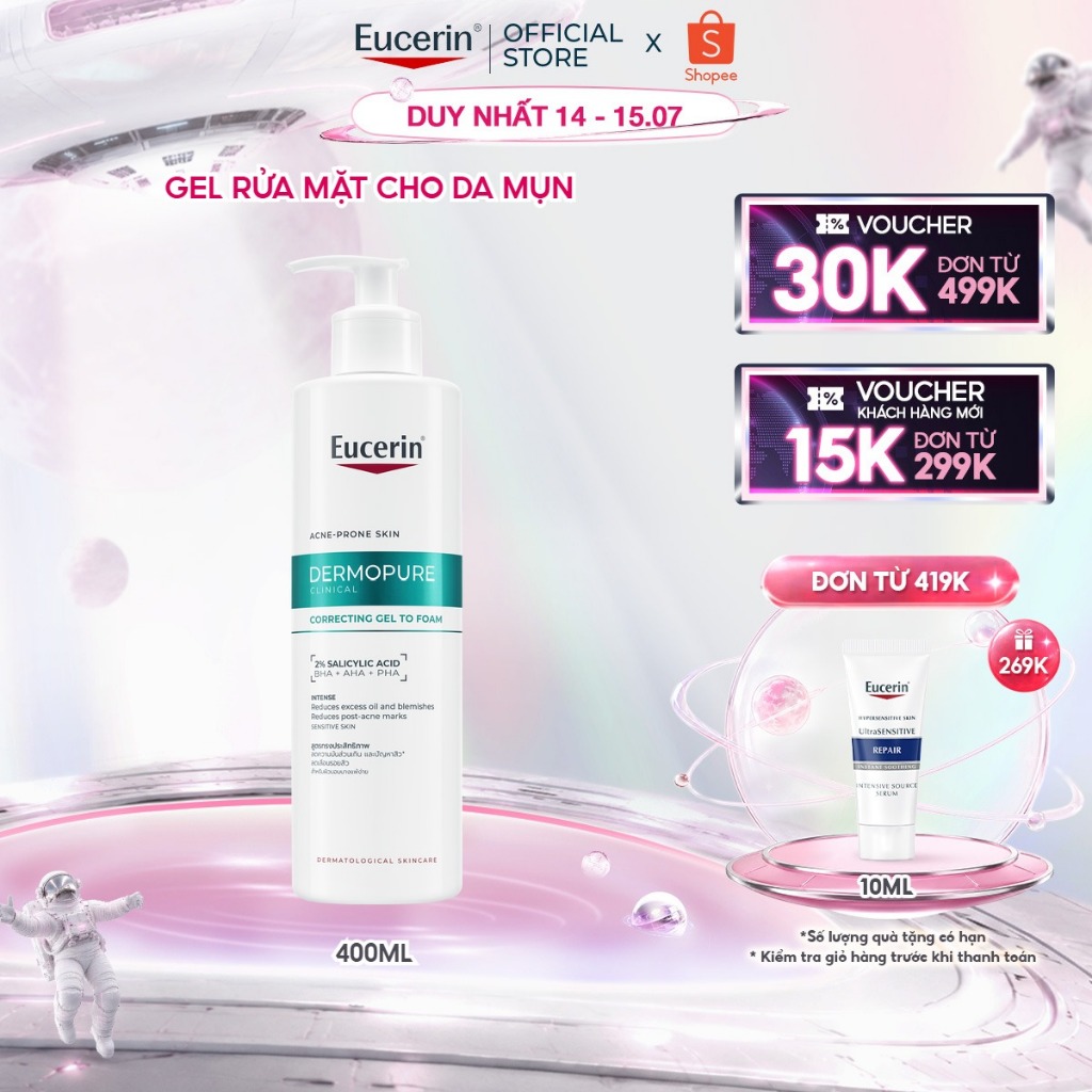 Gel rửa mặt cho da mụn Eucerin Eucerin® DermoPure Clinical Correcting Gel To Foam 400ml