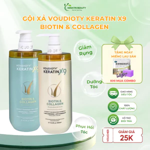 Dầu gội xả Voudioty Keratin X9 Biotin Collagen chai 500ml giúp phục hồi tóc hư tổn, giảm rụng tóc, dưỡng tóc mềm mượt