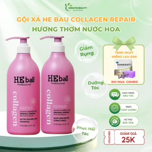 Dầu gội xả HE BAU Collagen Repair 1000ml hương thơm nước hoa giúp phục hồi tóc, kiềm dầu, giảm rụng tóc hiệu quả