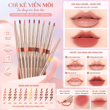 Chì Kẻ Viền Môi Nhung Lì, Son Môi Kiêm Chì Kẻ Viền Môi, Chất Nhung Lì, Lâu Trôi, Chống Thấm NướcMàu Tự Nhiên