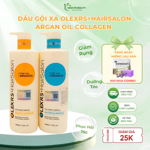 Bộ dầu gội xả Olexrs+HairSalon Argan Oil Collagen 960ml giúp phục hồi tóc, dưỡng tóc mềm mượt, chống rụng kích mọc tóc