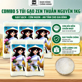 Combo 5 túi Gạo Zen Thuần Nguyên, gạo hạt tròn Japonica, cơm dẻo mềm bóng đẹp, gạo Zen chính hãng, túi 1kg