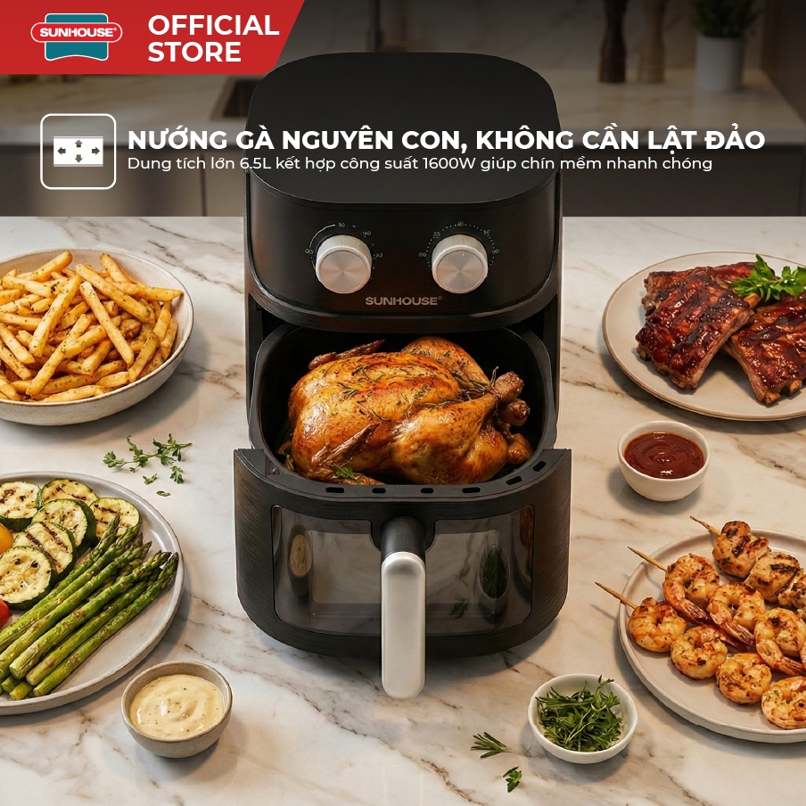[SVIP] Nồi chiên không dầu 6.5L SUNHOUSE SHD4032 - Công nghệ Rapid Air giảm tới 80% dầu mỡ - Khoang chiên trong suốt | BigBuy360 - bigbuy360.vn
