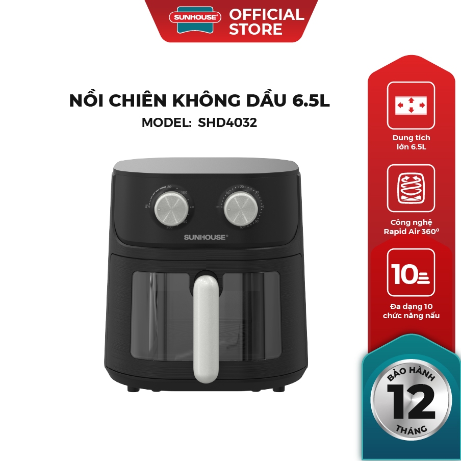 [SVIP] Nồi chiên không dầu 6.5L SUNHOUSE SHD4032 - Công nghệ Rapid Air giảm tới 80% dầu mỡ - Khoang chiên trong suốt | BigBuy360 - bigbuy360.vn