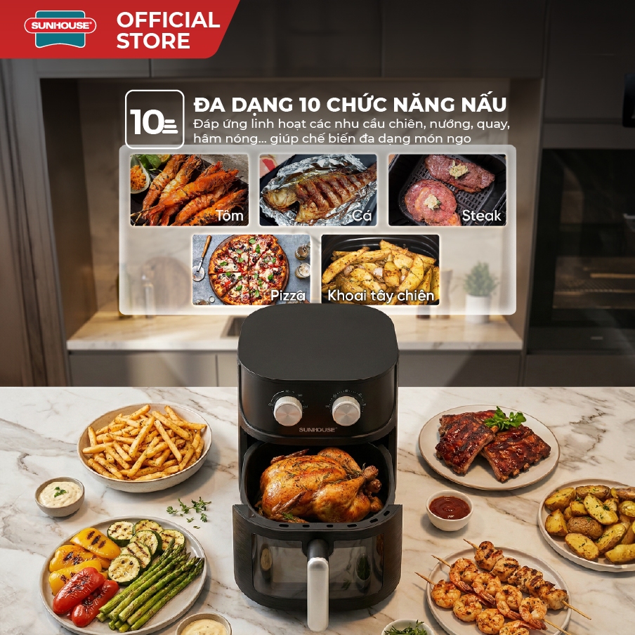 [SVIP] Nồi chiên không dầu 6.5L SUNHOUSE SHD4032 - Công nghệ Rapid Air giảm tới 80% dầu mỡ - Khoang chiên trong suốt | BigBuy360 - bigbuy360.vn