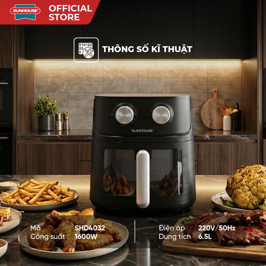 [SVIP] Nồi chiên không dầu 6.5L SUNHOUSE SHD4032 - Công nghệ Rapid Air giảm tới 80% dầu mỡ - Khoang chiên trong suốt | BigBuy360 - bigbuy360.vn