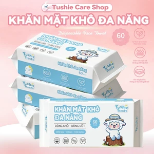 Khăn khô đa năng Tushie Treats cao cấp, dùng 1 lần siêu dai, siêu mềm mịn,Gói 60 Khăn Siêu Tiết Kiệm