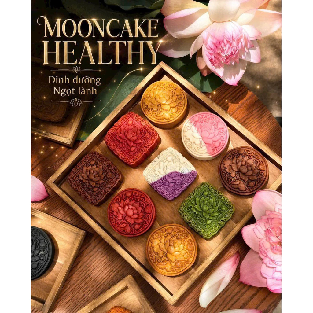 Bánh trung thu healthy ít ngọt 150gr, dùng đường tảo và mật hoa dừa, bánh trung thu thuần chay - Bộ quà tặng