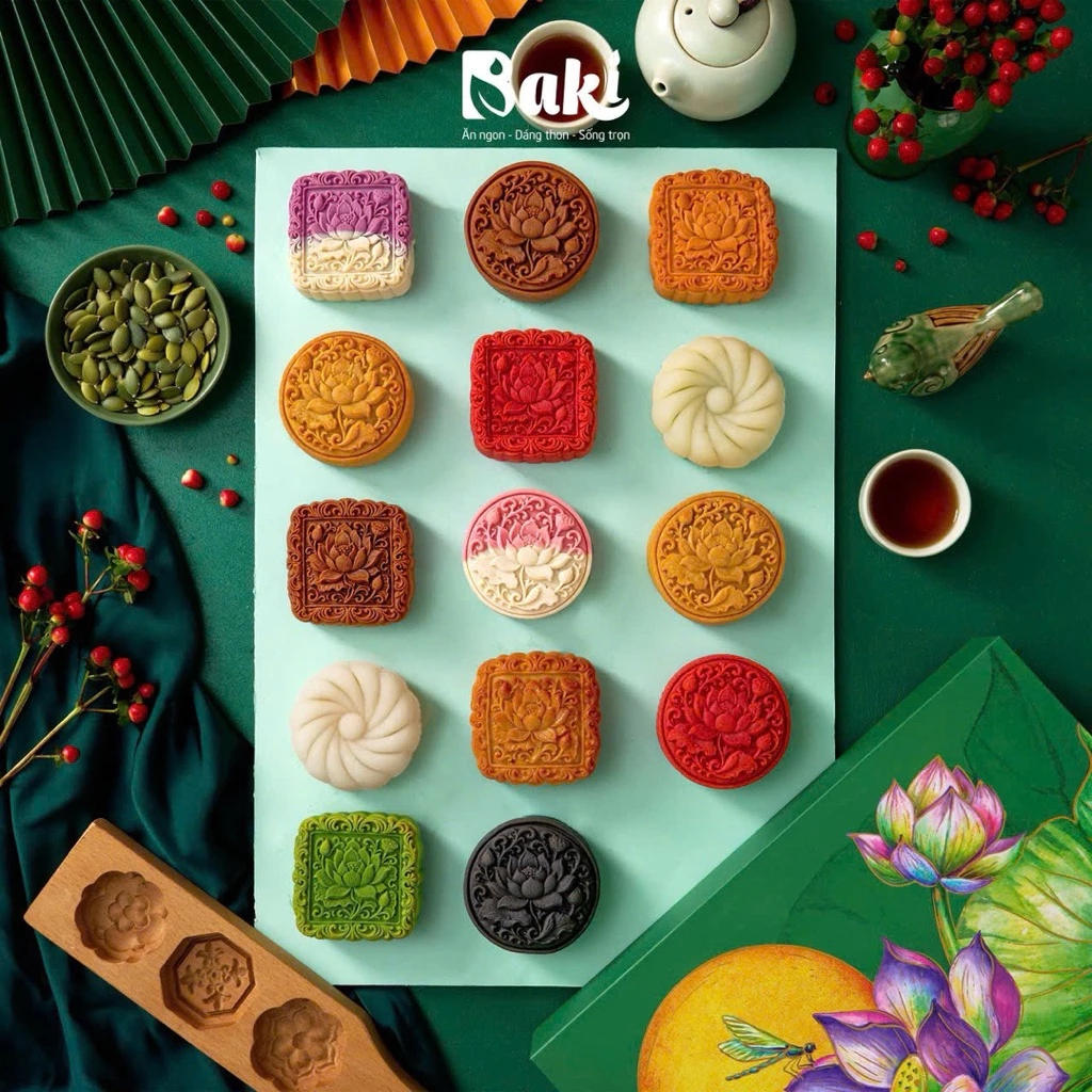 Bánh trung thu healthy ít ngọt 150gr, dùng đường tảo và mật hoa dừa, bánh trung thu thuần chay - Bộ quà tặng