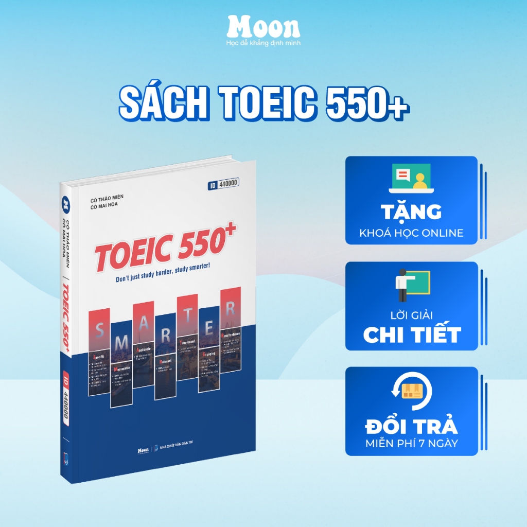 Sách Toeic 550+ ôn toeic 2 kỹ năng reading & listening 2024 -  Moonbook