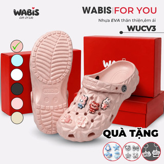 [Tặng Charm + Móc Khóa Chính Hãng] Dép Sục Màu Hồng WABIS Kim Cương Đế 3cm Không Thấm Nước, Chống Trượt [WUC-V3]
