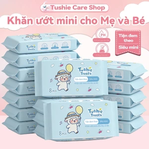 【Set 8 Gói】Tushie Treats Khăn Giấy Ướt Mini Bỏ Túi Tiện Lợi 8 tờ/Gói , không mùi người lớn và trẻ em đều sử dụng được
