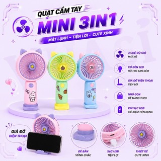 Quạt Cầm Tay, Để Bàn Mini VUASI Kèm Sạc USB- Quạt Tích Điện Mini Có Thể Điều Chỉnh Tốc Độ Gió