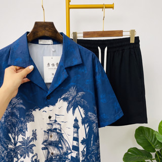 bộ hè cộc tay nam cao cấp chất lụa, bộ sơ mi cộc tay đi biển form dáng unisex phù hợp cả nam và nữ N99