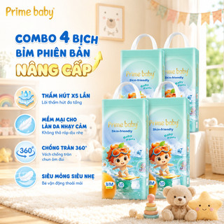 Combo 4 Gói Tã Quần PrimeBaby Bản Nâng Cấp Thấm Hút X5 Lần, Thấm Hút Nhanh, Chống Tràn Cho Bé