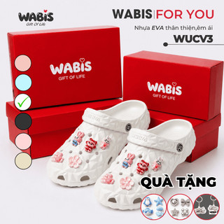 [Tặng Charm + Móc Khóa Chính Hãng] Dép Sục Màu Trắng Kim Cương WABIS Đế 3cm Không Thấm Nước, Chống Trượt [WUC-V3]
