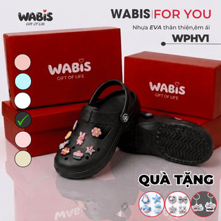 [Tặng Charm + Móc Khóa Chính Hãng] Dép Sục Màu Đen WABIS Platform Happiness V1 Đế Cao 3cm, Êm Chân, Chống Trượt [WPH-V1]