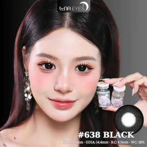 Lens mắt 638 Black màu đen giãn tròng, có viền, size lớn, thương hiệu LUNA EYES