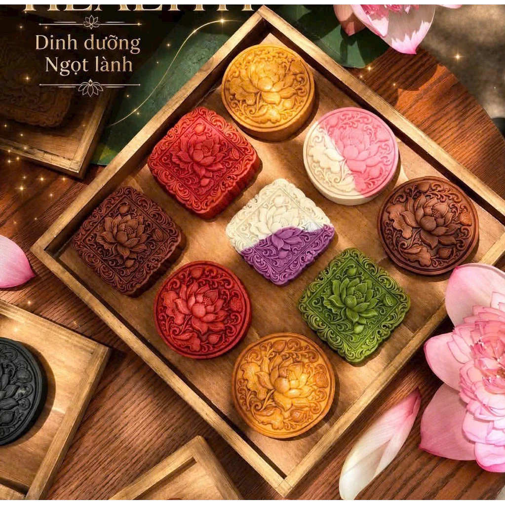 Bánh trung thu healthy ít ngọt 150gr, dùng đường tảo và mật hoa dừa, bánh trung thu thuần chay - Bộ quà tặng