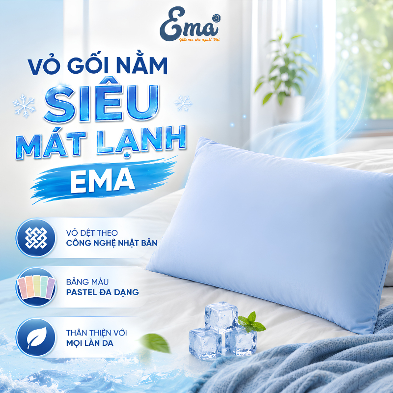 [Nhiều Size] Vỏ Gối Nằm Siêu Mát Lạnh EMA Cấp 4, Áo Gối Bọc Gối Mùa Hè Chống Bí Nóng Thấm Hút Mồ Hôi