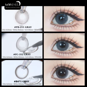 Lens mắt B471 Gray màu xám tự nhiên, viền xám đen, size vừa - thương hiệu LUNA EYES