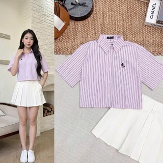 Áo sơ mi kẻ crop Cá thu shop , style hàn quốc