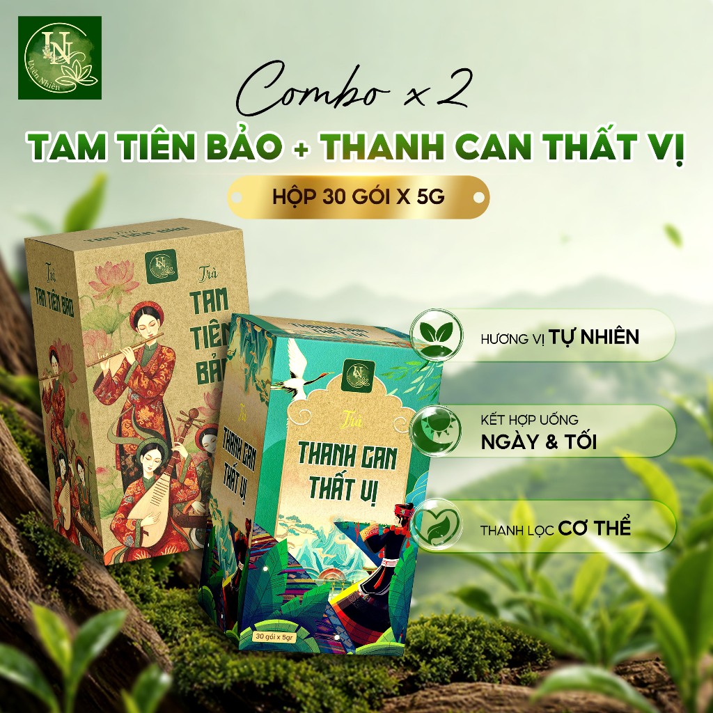 Combo 2 trà Uyên Nhiên Thanh Can Thất Vị + Tam Tiên Bảo hỗ trợ giải nhiệt uống ban ngày và buổi tối
