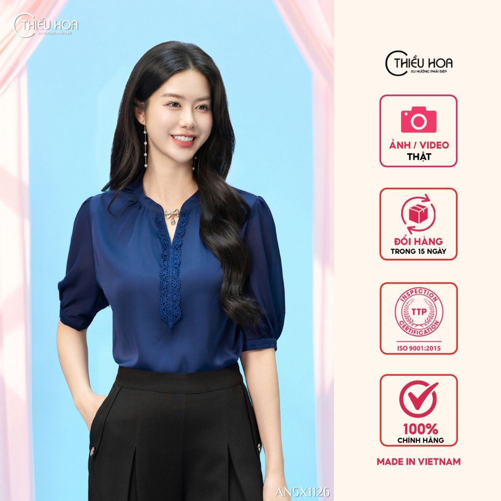 Áo kiểu nữ thiết kế được làm từ chất liệu Lụa với phong cách trẻ trung hiện đại, thương hiệu Thiều H