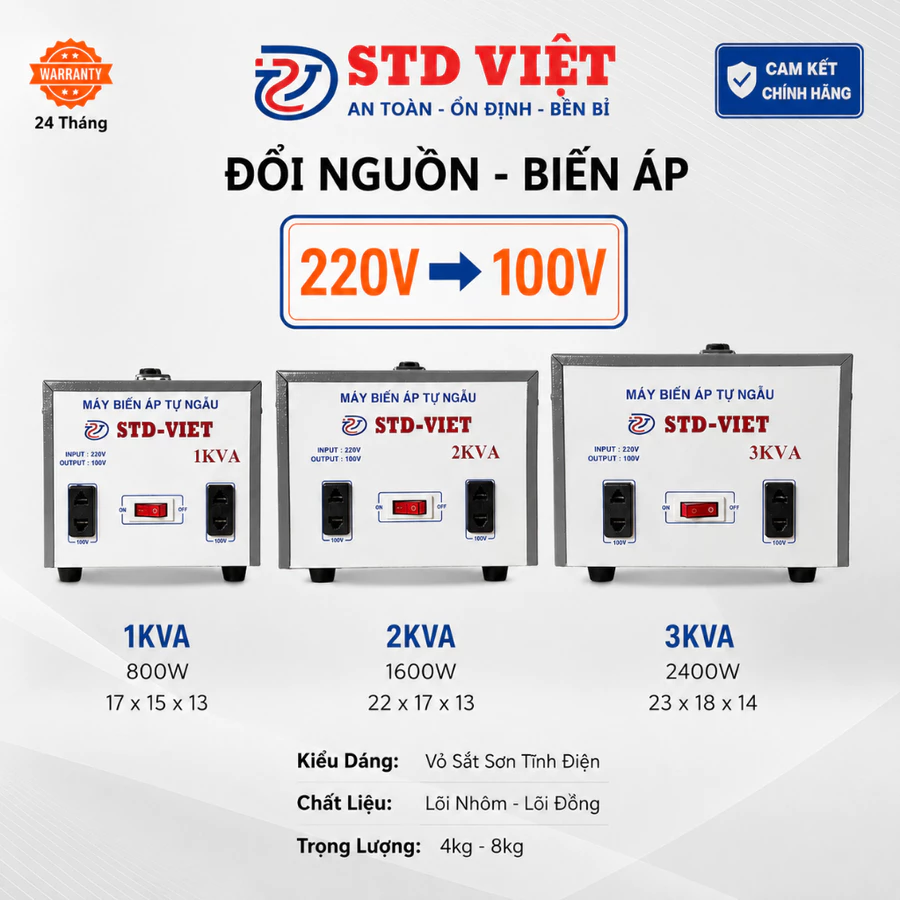 Bộ đổi nguồn STD Việt vỏ sắt 220V sang 100V