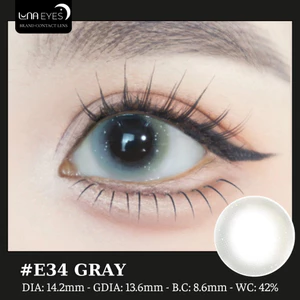 Lens mắt E34 Gray màu xám light loang rêu không viền, size vừa - thương hiệu LUNA EYES