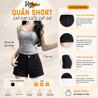 Quần đùi nữ kaki nữ lưng cao trơn, quần short nữ kaki cạp cao có túi đen trắng quần đi biển QU01 RUSY