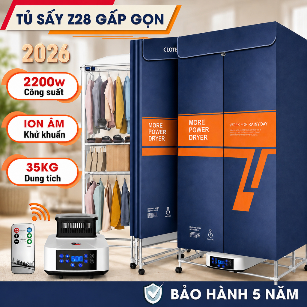 Tủ Sấy Quần Áo Cao Cấp Z28 Công Suất Lớn 2200W – Sấy Nhanh, Tiết Kiệm Điện, Diệt Khuẩn UV