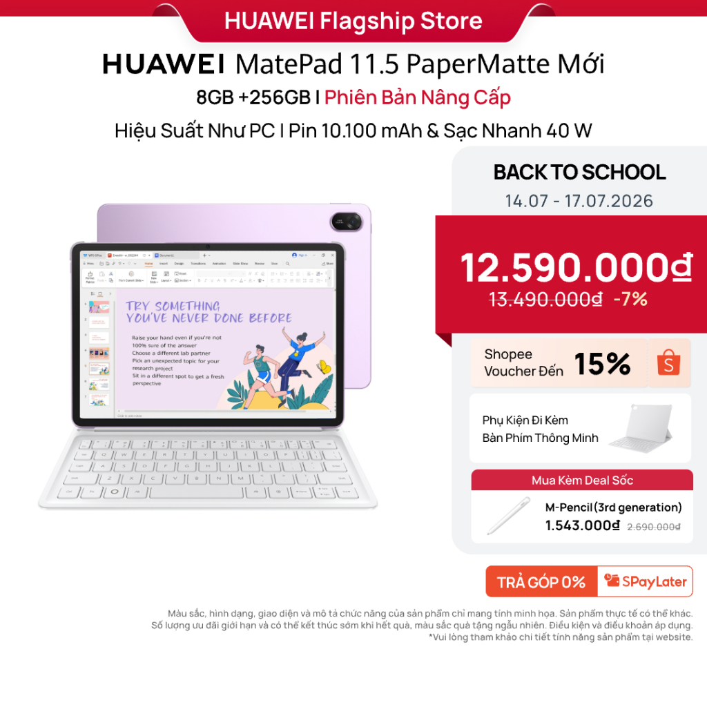 Máy tính bảng HUAWEI MatePad 11.5 PaperMatte Mới 8+256GB | Hiệu Suất Như PC | Pin 10.100 mAh | Sạc Nhanh 40W