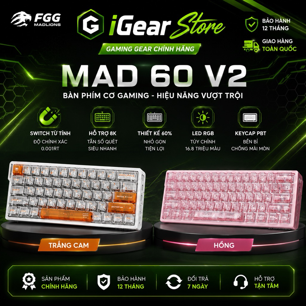 🔥 BÀN PHÍM CƠ TỪ TÍNH MADLIONS MAD60 MAD68 V2 – 8KHz | RT 0.001mm | HALL EFFECT MAGNETIC KEYBOARD | BigBuy360 - bigbuy360.vn