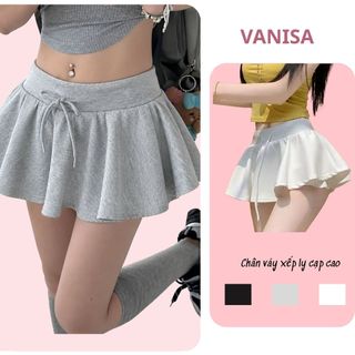 Chân váy lưng cao nỉ xếp ly xoè ngắn có quần bảo hộ xinh đen trắng xám VANISA CV46