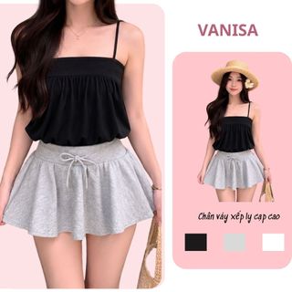 Chân váy xếp ly xoè ngắn nỉ đen trắng xám có quần bảo hộ lưng cao xinh VANISA CV46