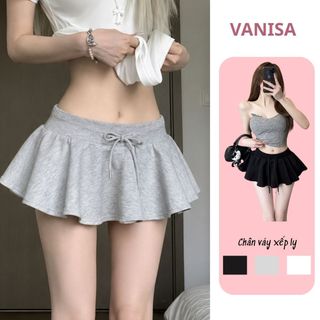 Chân váy nữ nỉ ngắn tôn dáng xếp ly lưng cao xoè trắng đen xám năng động có quần bảo hộ VANISA CV46