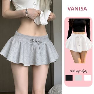 Chân váy ngắn dáng xòe chất nỉ cạp chun lưng cao có quần bảo hộ màu xám trắng đen VANISA CV46