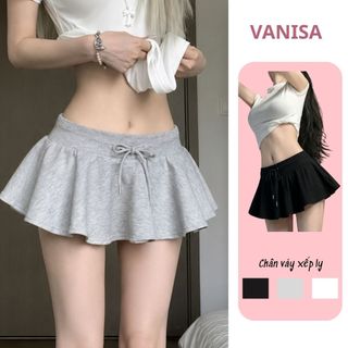 Váy ngắn chữ A nỉ dáng xòe có quần trong màu trắng đen xám lưng cao xám đen trắng VANISA CT331