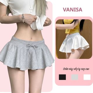 Váy tennis nữ nỉ ngắn xòe có quần bảo hộ màu xám đen trắng basic VANISA CV46