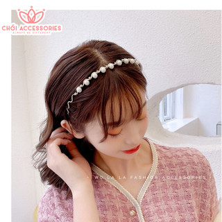 Bờm tóc hạt trai nhân tạo phối đá lượn sóng tiểu thư Chồi accessories - K276