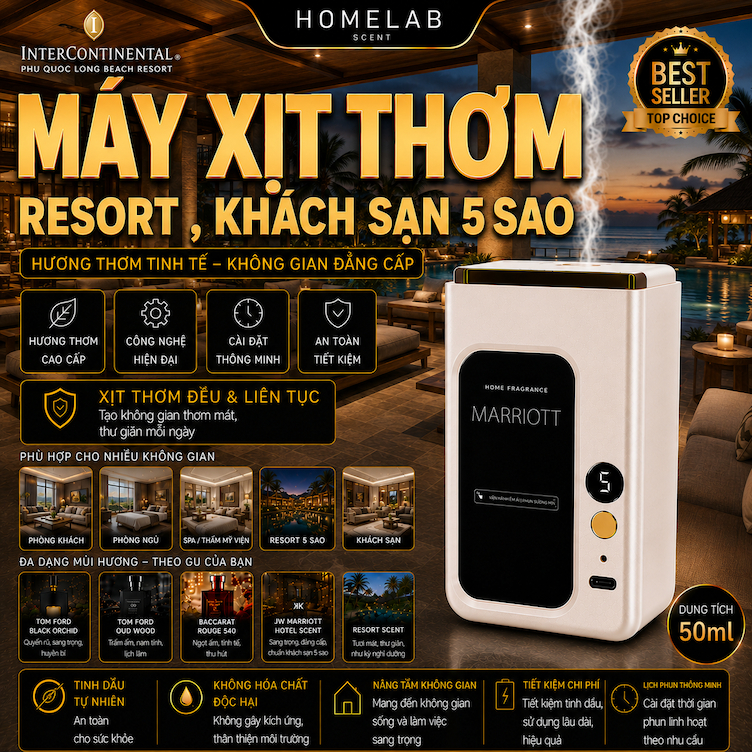 Máy khuếch tán tự đông thơm nhà, thơm khách sạn JW MARRIOTT , resort hương thơm hãng nước hoa nổi tiếng. Nước hoa phòng