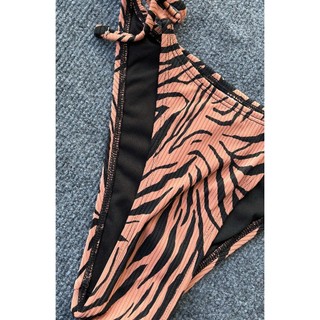 Bikini 2 mảnh, đồ bơi nữ dáng tam giác dây buộc, họa tiết ngựa vằn, áo sẵn đệm ngực hàng xuất dư xịn